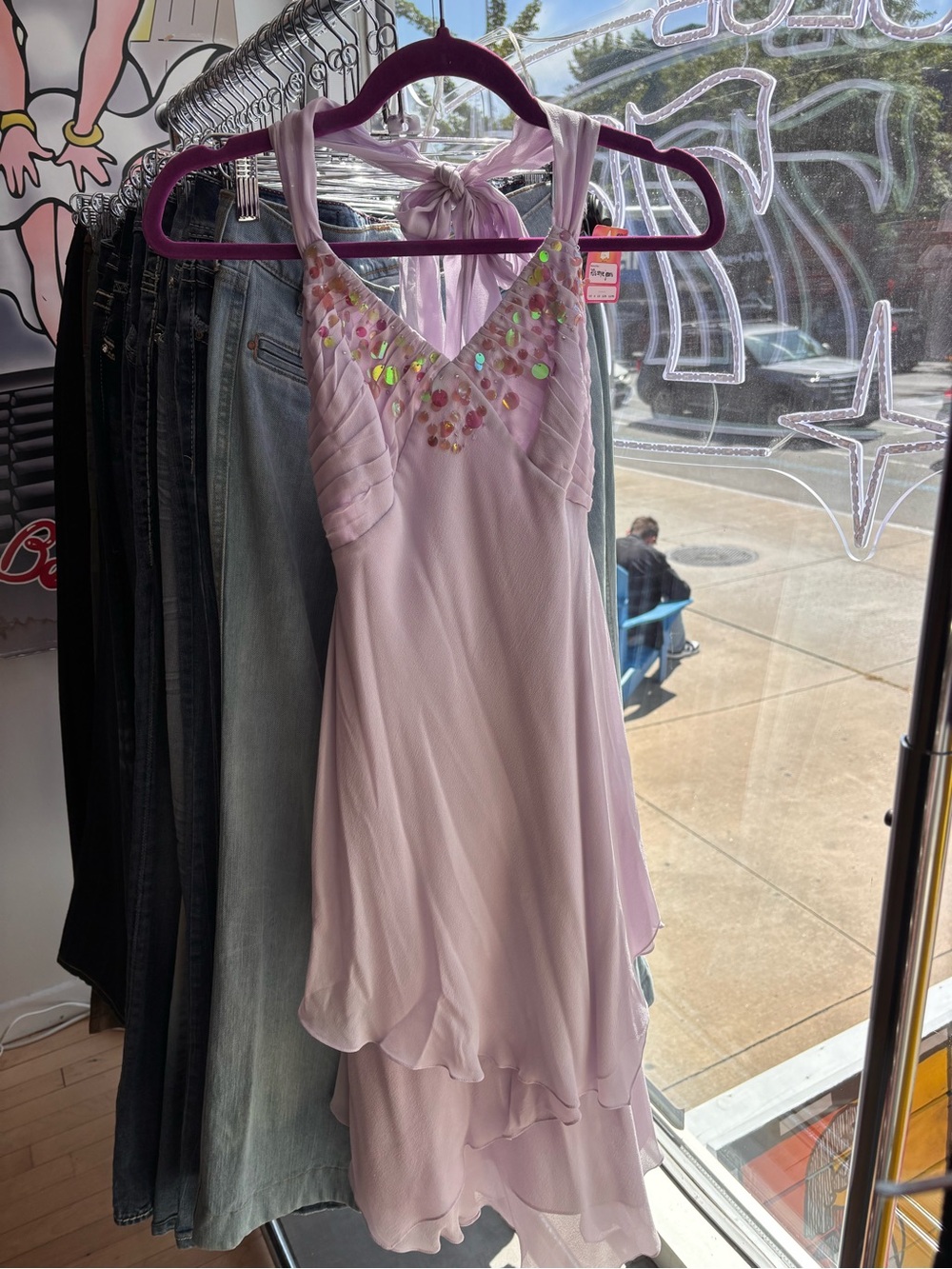 Lavender Halter Midi Dress with Sequin Detail